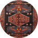 Round Traditional Chestnut Brown Animal Rug, tr3356