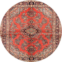 Round Traditional Tangerine Pink Medallion Rug, tr3357