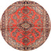 Round Traditional Tangerine Pink Medallion Rug, tr3357