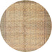 Round Traditional Copper Brown Persian Rug, tr335