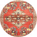 Round Traditional Red Animal Rug, tr3370