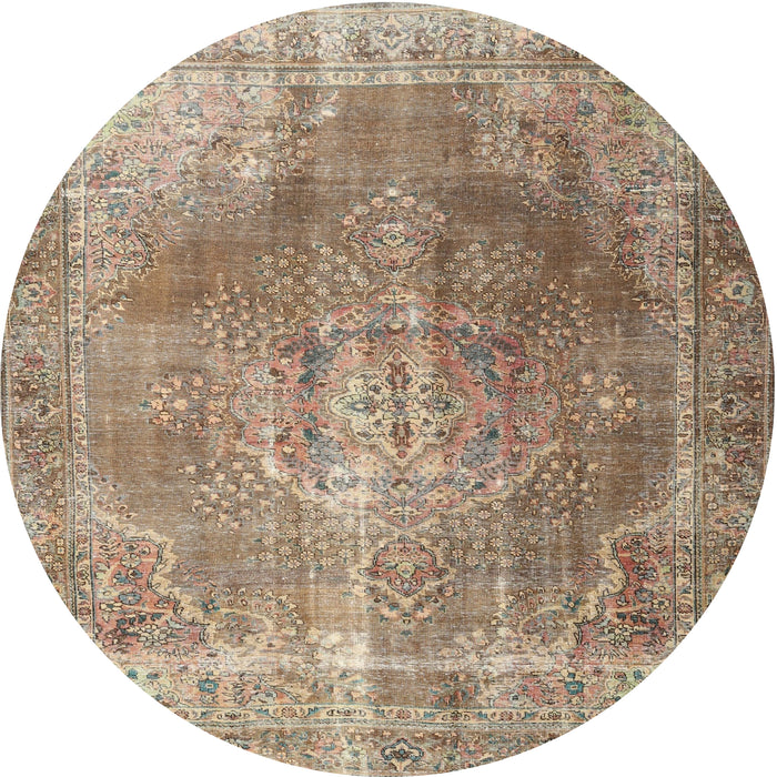 Round Traditional Light French Beige Brown Persian Rug, tr3373