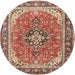 Round Traditional Fire Brick Red Persian Rug, tr3375