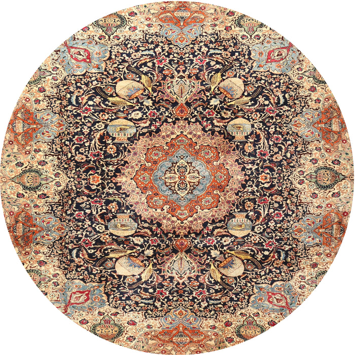 Round Traditional Dark Sienna Brown Persian Rug, tr3376