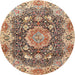 Round Traditional Dark Sienna Brown Persian Rug, tr3376