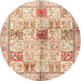 Round Traditional Khaki Gold Persian Rug, tr3380