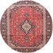 Round Traditional Dark Salmon Pink Medallion Rug, tr3381