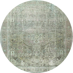 Round Traditional Khaki Green Persian Rug, tr3384