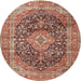 Round Traditional Fire Brick Red Medallion Rug, tr3394