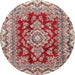 Round Traditional Tan Brown Medallion Rug, tr3395