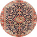 Round Traditional Brown Red Medallion Rug, tr3397