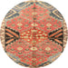 Round Traditional Brownish Green Persian Rug, tr3400