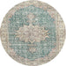 Round Traditional Camouflage Green Persian Rug, tr3414