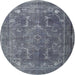 Round Traditional Purple Navy Blue Persian Rug, tr3420