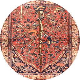 Round Traditional Sand Brown Animal Rug, tr3424