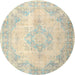 Round Traditional Sand Brown Persian Rug, tr3436