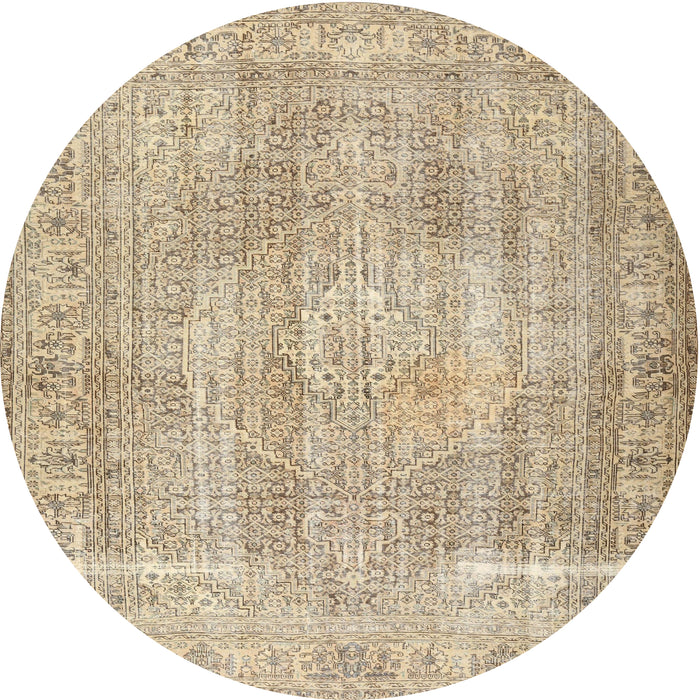 Round Traditional Dark Almond Brown Persian Rug, tr3443