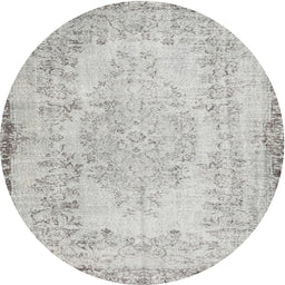 Round Traditional Dark White Beige Persian Rug, tr3447