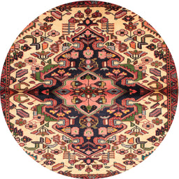 Round Traditional Saffron Red Medallion Rug, tr344