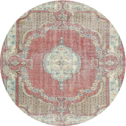 Round Traditional Orange Salmon Pink Persian Rug, tr3453