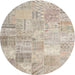 Round Traditional Camel Brown Patchwork Rug, tr3460