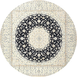 Round Traditional Champagne Beige Medallion Rug, tr3463
