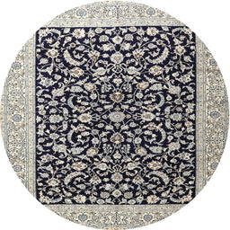 Round Traditional Light Black Persian Rug, tr3471