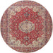 Round Traditional Tan Brown Medallion Rug, tr3473