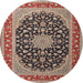 Round Traditional Light French Beige Brown Medallion Rug, tr3486