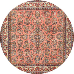 Square Machine Washable Traditional Brown Red Rug, wshtr3488