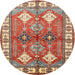 Round Traditional Brownish Green Geometric Rug, tr349