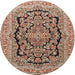 Round Traditional Dark Sienna Brown Persian Rug, tr3508
