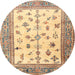 Round Traditional Dark Gold Brown Persian Rug, tr3517