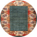 Round Traditional Dark Sienna Brown Persian Rug, tr3518