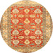 Round Traditional Chrome Gold Yellow Oriental Rug, tr3519