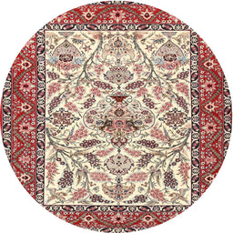 Round Traditional Brown Red Animal Rug, tr3524