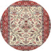 Round Traditional Brown Red Animal Rug, tr3524