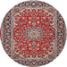 Round Traditional Light French Beige Brown Medallion Rug, tr3529