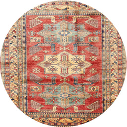 Round Traditional Red Geometric Rug, tr352