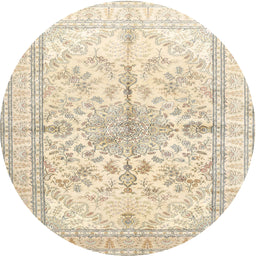 Round Traditional Golden Blonde Gold Medallion Rug, tr353