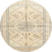 Round Traditional Golden Blonde Gold Medallion Rug, tr353