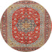 Round Traditional Fire Brick Red Persian Rug, tr3544