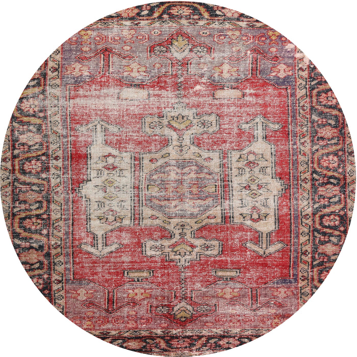 Square Machine Washable Traditional Brown Red Rug, wshtr3549