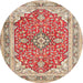 Round Traditional Khaki Gold Medallion Rug, tr354