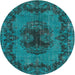 Round Traditional Dark Turquoise Green Persian Rug, tr3565