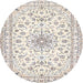 Round Traditional Soft Ivory Beige Medallion Rug, tr356