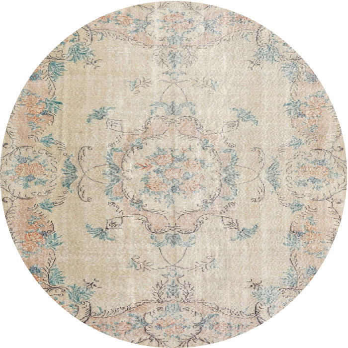 Round Traditional Light French Beige Brown Persian Rug, tr3571