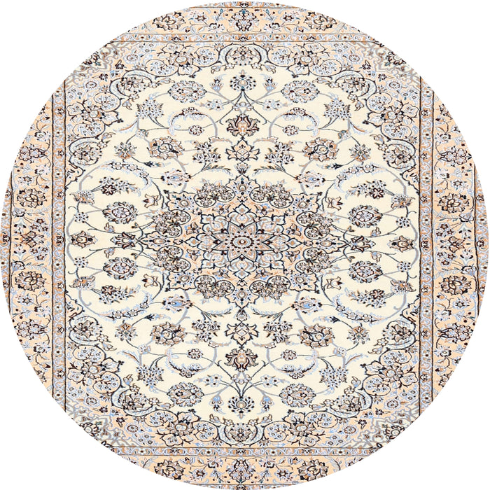 Round Traditional Champagne Beige Medallion Rug, tr357