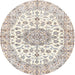 Round Traditional Champagne Beige Medallion Rug, tr357