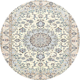 Round Traditional Blanched Almond Beige Medallion Rug, tr359